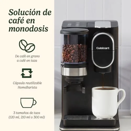 CUISINART ▫️ Cafeteira One Cup Grind And Brew | Café em grão, por chávena, monodose | Moinho cónico | Ajuste da intensidade do café, 3 tamanhos de chávena à escolha | Cápsula de filtro reutilizável | Preta 2