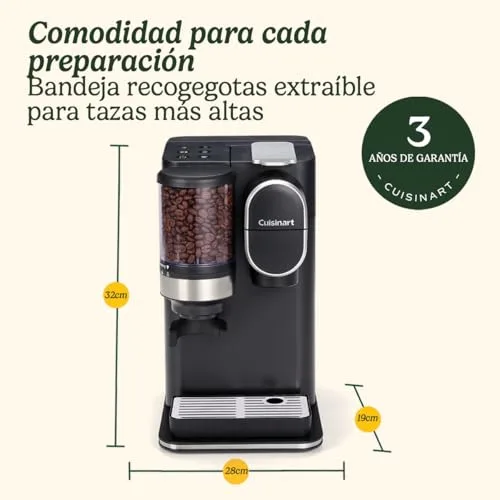CUISINART ▫️ Cafeteira One Cup Grind And Brew | Café em grão, por chávena, monodose | Moinho cónico | Ajuste da intensidade do café, 3 tamanhos de chávena à escolha | Cápsula de filtro reutilizável | Preta 6