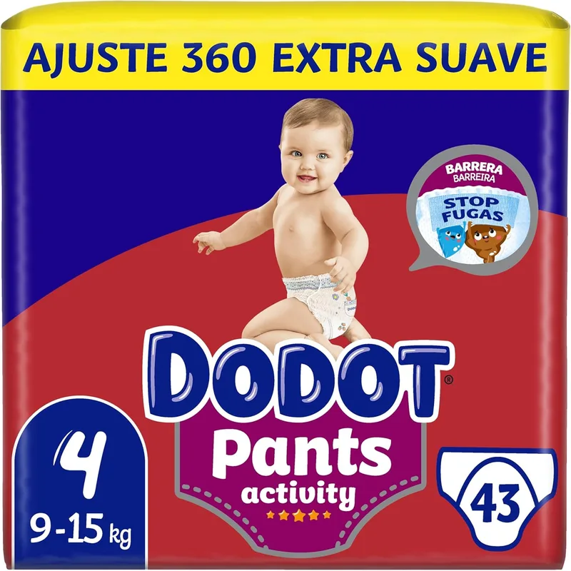 DODOT ▫️ Activity Pants – Fralda-Calcinha, Tamanho 4, 43 fraldas, 9 kg-15 kg, com barreira STOP Fugas que ajuda a prevenir fugas traseiras
