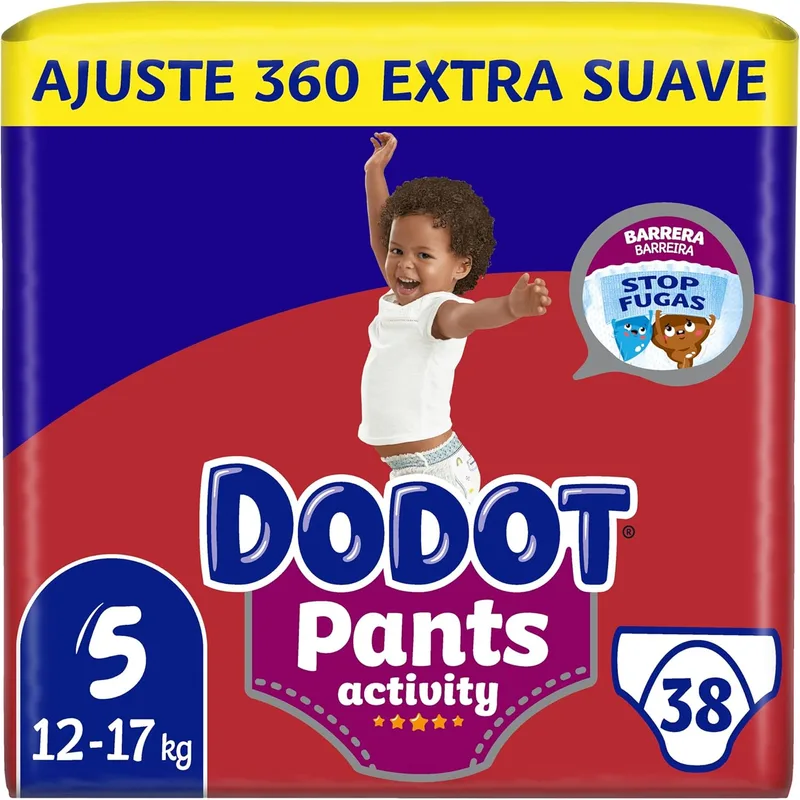 DODOT ▫️ Activity Pants Fralda Tamanho 5, 38 fraldas, 12kg-17kg, com STOP Leak Barrier ajuda a evitar fugas nas costas