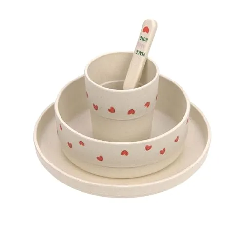 Lässig ▫️ Conjunto de louça infantil (prato, taça, caneca, colher) sem BPA, adequado para a máquina de lavar louça e micro-ondas/Conjunto de louça em PP/celulose Happy Rascals Heart lavender 2
