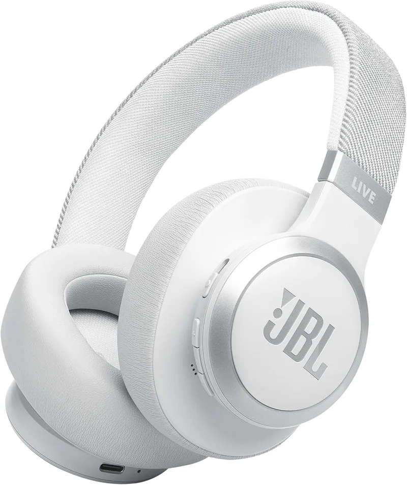 JBL ▫️ Auscultadores sem fios circumaurais Live 770 NC com tecnologia Bluetooth e cancelamento de ruído adaptável, até 65 horas de reprodução, branco