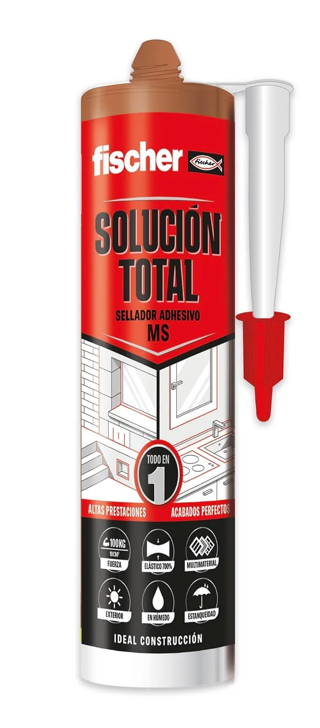 fischer ▫️ Solução Total Castanha 290 ml | Elevada elasticidade e aderência | Utilização no interior e no exterior | Pode ser pintada e resistente aos raios UV | Para a construção, a indústria automóvel e telhados