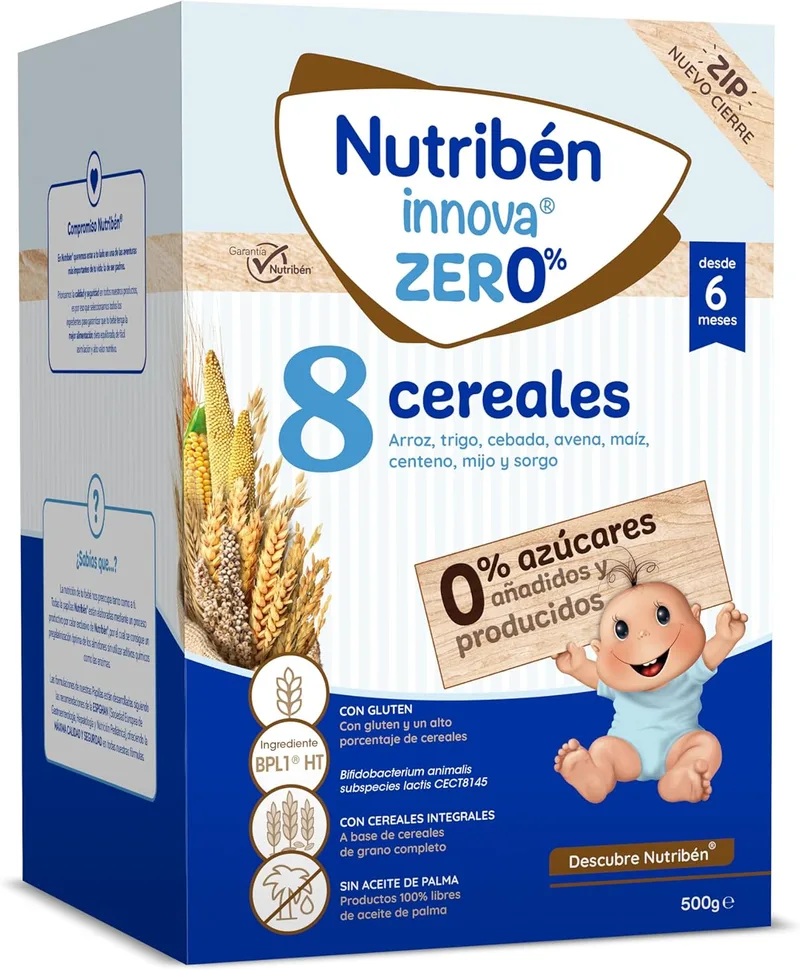 Nutribén ▫️ innova ZERO 0% 8 Cereais | 500g | Arroz, Trigo, Cevada, Aveia, Milho, Centeio, Millet e Sorgo | Bebés a partir dos 6 meses | 0% Açúcares Adicionados e Produzidos | Cereais Integrais