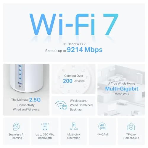 TP-Link ▫️ Deco BE65 (1 unidade) - Sistema Wi-Fi 7 Mesh, BE9300 tri-banda, MLO 3