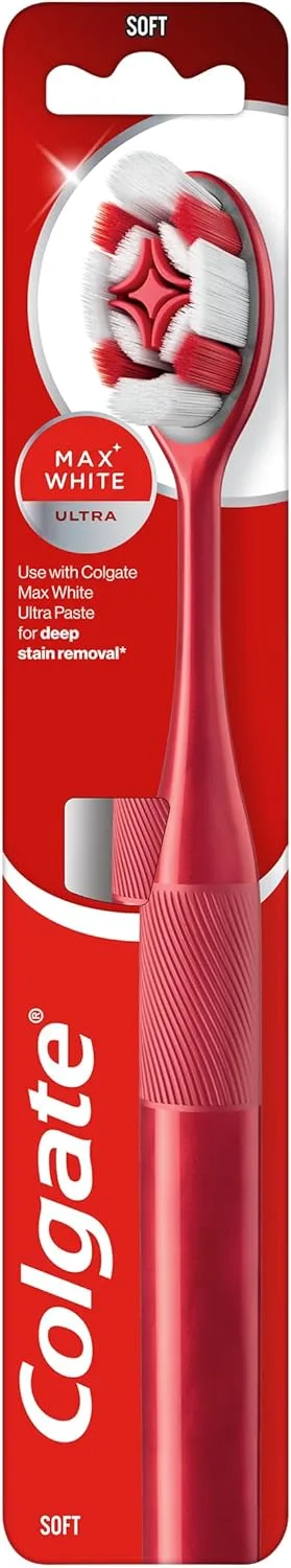 Colgate ▫️ Escova de dentes manual Max White Ultra | branqueadora | elimina manchas superficiais | melhor remoção de manchas entre os dentes e as gengivas | cerdas em espiral com carvão