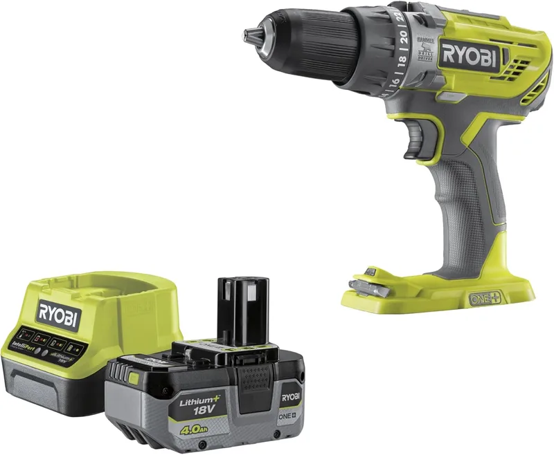 Ryobi ▫️ 18 V: Berbequim-aparafusador com kit de brocas e bateria incluídos