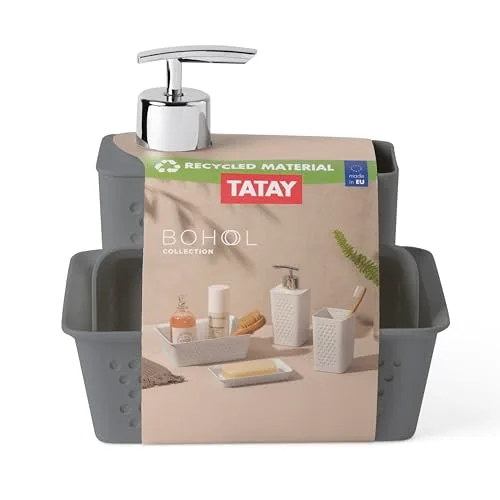 Tatay ▫️ Conjunto de casa de banho para colocar sobre a bancada, conjunto de 4 peças com saboneteira, em polipropileno resistente 2
