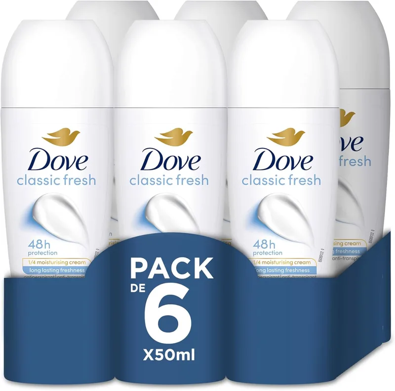 Dove ▫️ Desodorizante Roll-On Proteção 48 horas Cuidado Essencial Classic 50 ml x 6