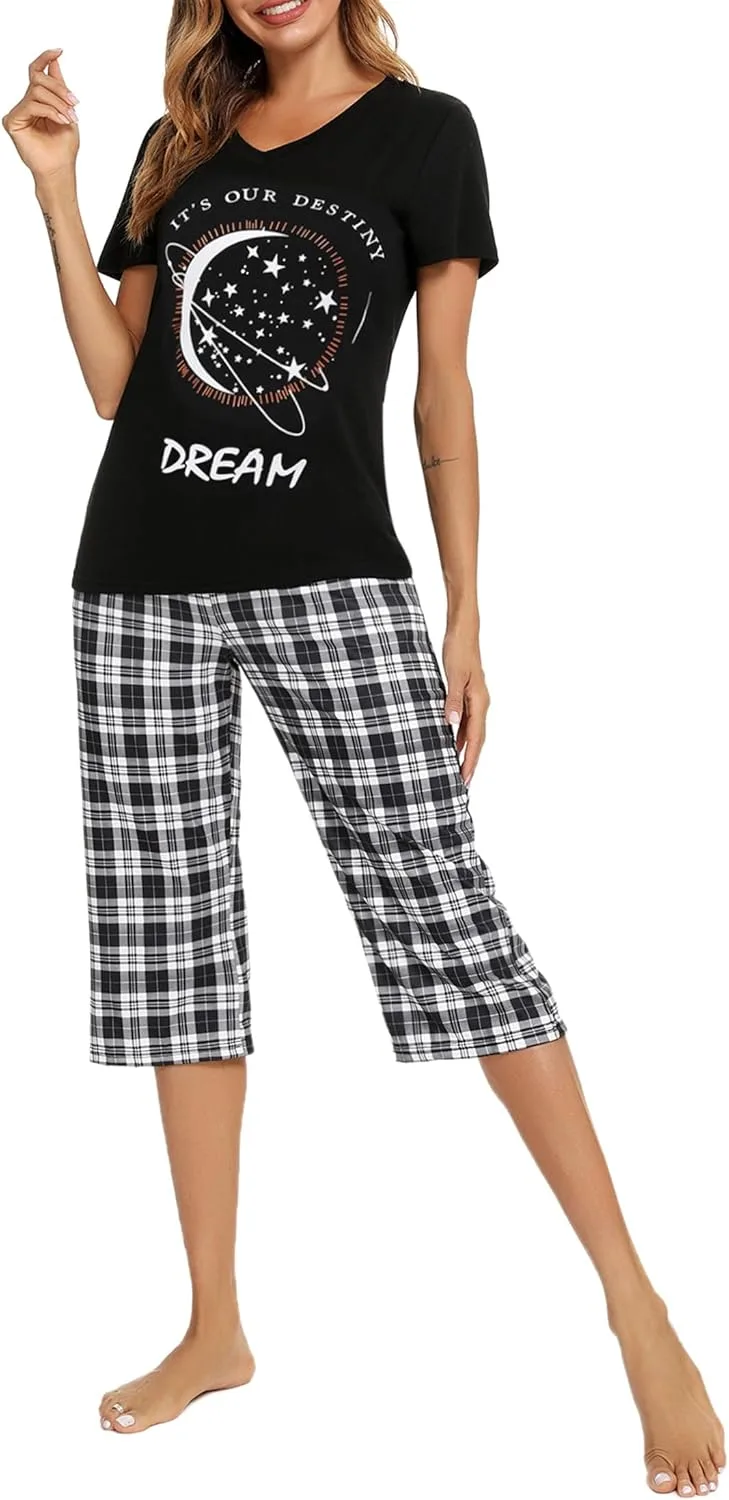 iClosam ▫️ Pijama de verão para Mulher Algodão Xadrez Curto de Algodão Conjunto de 2 Peças Casual para Dormir em Casa Macio e Confortável S-XXL