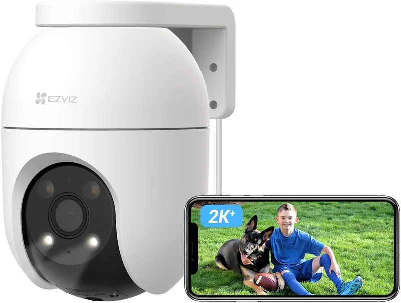 EZVIZ ▫️ Câmara de vigilância Wi-Fi exterior 360°, câmara IP de segurança 2K+, visão noturna a cores, deteção de pessoas/veículos por IA, zoom automático com acompanhamento, áudio bidirecional, sirene, compatível com Alexa/Google, C8c 4MP