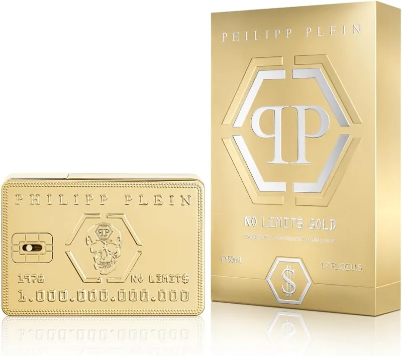 Philipp Plein ▫️ Eau de Parfum No Limits Gold 50 ml - Herrenparfüm - Holz- und Ambernoten - Ein kühner und opulenter Duft - Holziger Amber - Goldlackierter Glasflakon