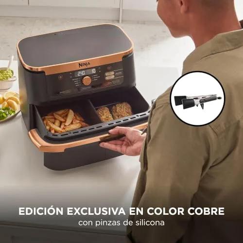 Ninja ▫️ Foodi FlexDrawer, Fritadeira de Ar Quente Dual Zone, 10,4 L, Preto/Cobre 2