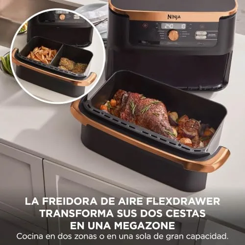 Ninja ▫️ Foodi FlexDrawer, Fritadeira de Ar Quente Dual Zone, 10,4 L, Preto/Cobre 3
