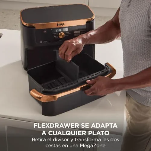 Ninja ▫️ Foodi FlexDrawer, Fritadeira de Ar Quente Dual Zone, 10,4 L, Preto/Cobre 4
