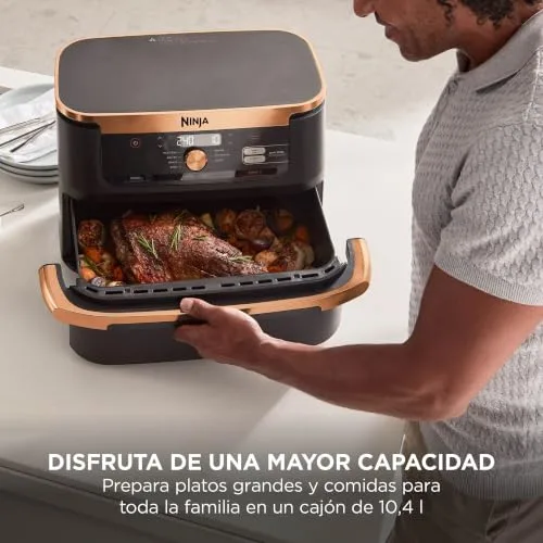 Ninja ▫️ Foodi FlexDrawer, Fritadeira de Ar Quente Dual Zone, 10,4 L, Preto/Cobre 5