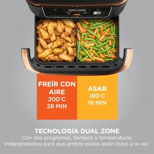 Ninja ▫️ Foodi FlexDrawer, Fritadeira de Ar Quente Dual Zone, 10,4 L, Preto/Cobre 6