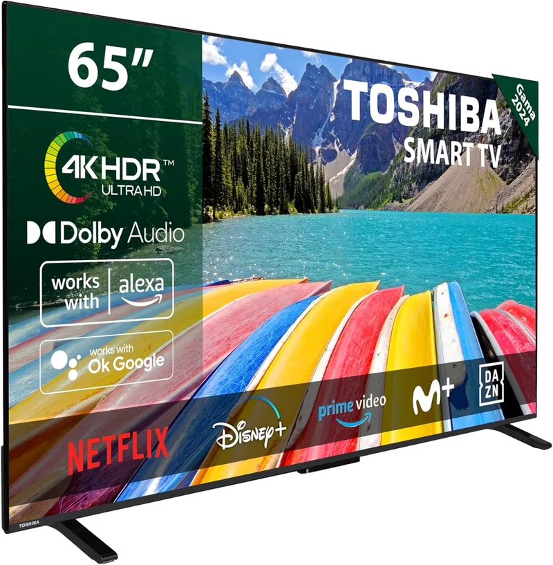 Toshiba ▫️ 65UV2363DG Smart TV 4K UHD de 65", sem moldura, com HDR10, Dolby Audio, compatível com os assistentes de voz Alexa e Google, Bluetooth