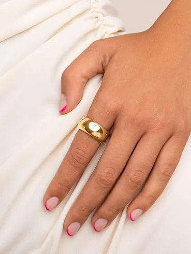 SINGULARU ▫️ Anel Curve Rainbow. Latão com acabamento banhado a ouro de 18 quilates. Joias para mulher. Tamanho 12 2