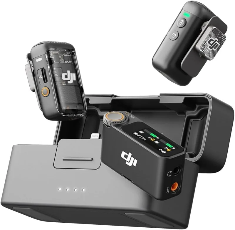 DJI ▫️ Mic 2 (2 TX + 1 RX + Caixa de carregamento), tudo-em-um, microfone sem fios, cancelamento de ruído inteligente, gravação de flutuação interna de 32 bits, microfone para iPhone e Android