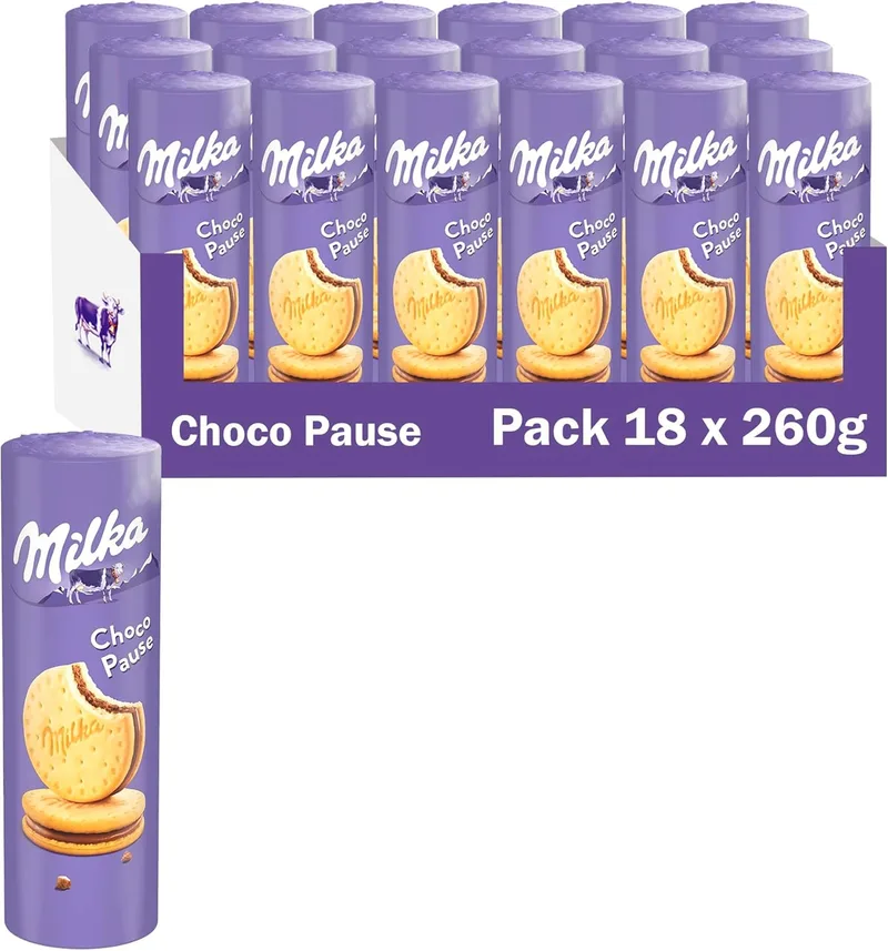 Milka ▫️ Choco Pause Bolachas Recheadas com Creme de Chocolate 260g - Embalagem de 18