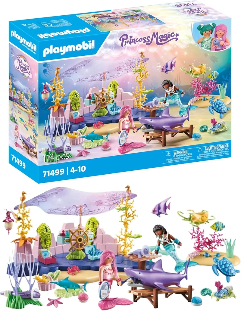 PLAYMOBIL ▫️ Princesa Mágica 71499 Cuidados com os animais da sereia, Cuidados delicados com os animais marinhos, Jogo de papéis imaginativo, Brinquedos para crianças a partir dos 4 anos