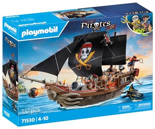 PLAYMOBIL ▫️ Pirates 71530 Grande Navio Pirata, emocionante batalha naval e caça ao tesouro secreta em alto mar, incluindo canhões, projéteis e âncora, brinquedos para crianças a partir dos 4 anos 2