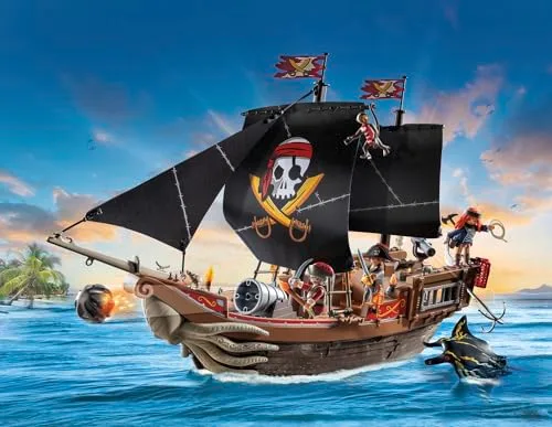 PLAYMOBIL ▫️ Pirates 71530 Grande Navio Pirata, emocionante batalha naval e caça ao tesouro secreta em alto mar, incluindo canhões, projéteis e âncora, brinquedos para crianças a partir dos 4 anos 3