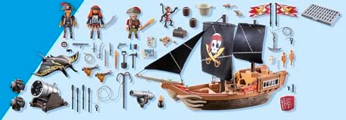 PLAYMOBIL ▫️ Pirates 71530 Grande Navio Pirata, emocionante batalha naval e caça ao tesouro secreta em alto mar, incluindo canhões, projéteis e âncora, brinquedos para crianças a partir dos 4 anos 7