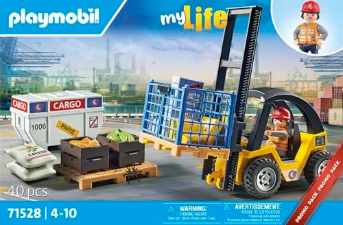 PLAYMOBIL ▫️ myLife Promo Pack 71528 Empilhador, emocionantes tarefas de logística no porto, incluindo paletes e vários artigos em stock, brinquedos para crianças a partir dos 4 anos 4