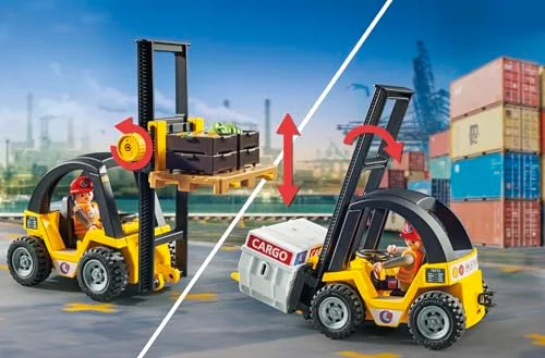 PLAYMOBIL ▫️ myLife Promo Pack 71528 Empilhador, emocionantes tarefas de logística no porto, incluindo paletes e vários artigos em stock, brinquedos para crianças a partir dos 4 anos 6