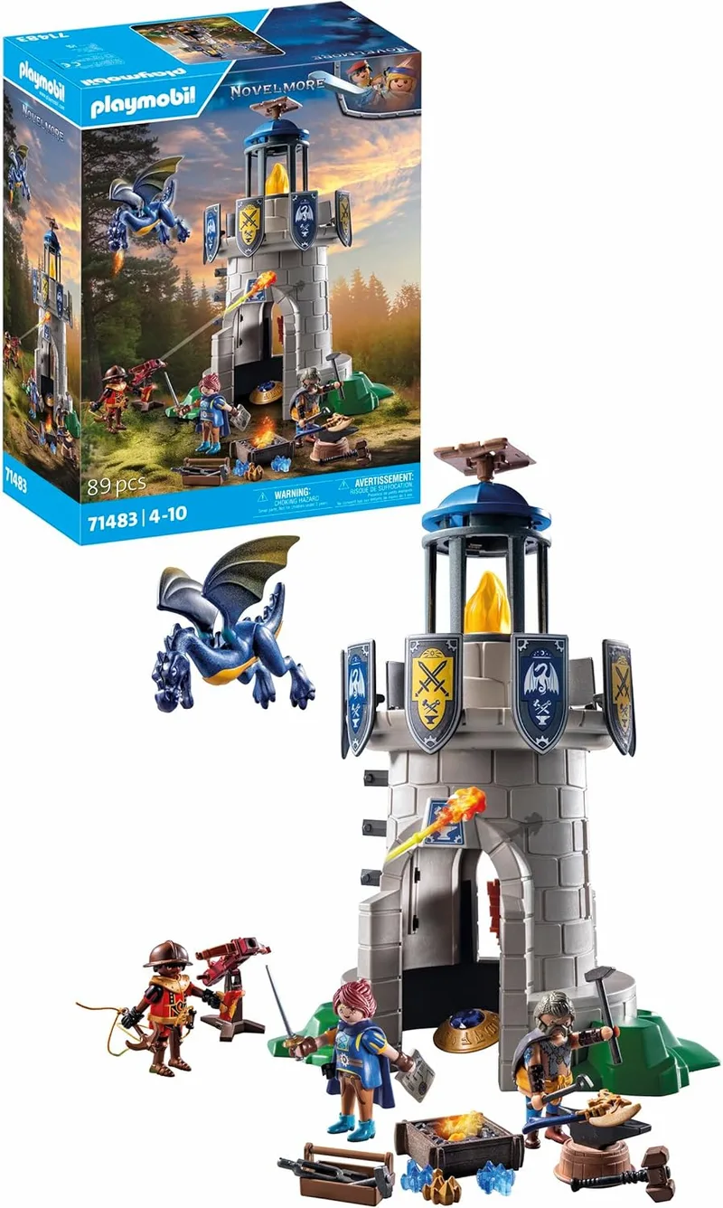PLAYMOBIL ▫️ Novelmore 71483 Torre dos Cavaleiros com Ferreiro e dragão, os Cavaleiros de Novelmore contra os Bandidos de Burnham, Jogos de representação criativos, Brinquedos para crianças a partir dos 4 anos