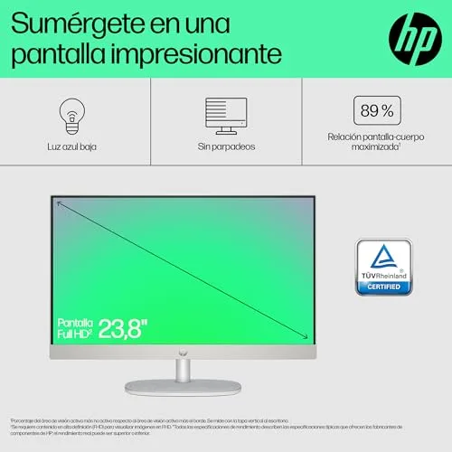 HP ▫️ All-in-One 24-cr0013ss - Computador de secretária de 23,8" FHD (Intel Core i3-N300, 8 GB de RAM, SSD de 512 GB, Intel UHD Graphics, sem sistema operativo) Branco - Teclado QWERTY espanhol 3