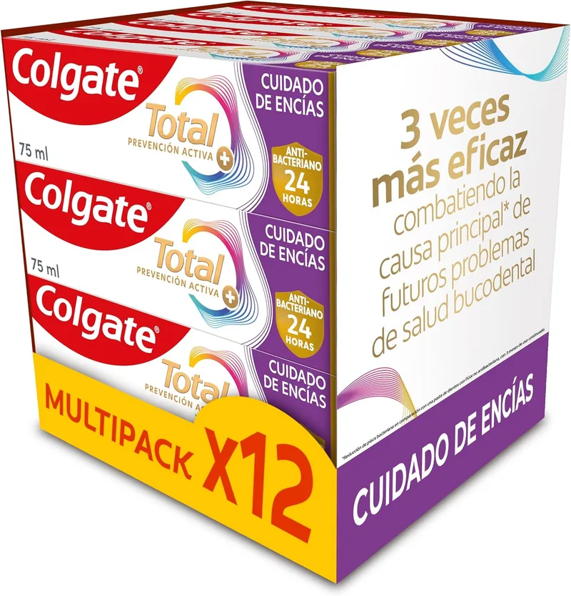 Colgate ▫️ Total Advanced Gengivas Saudáveis e Sensibilidade, Pasta de dentes, 12 unidades de 75 ml, Protege as zonas sensíveis dos dentes, Ajuda a prevenir problemas nas gengivas, 24 horas de defesa antibacteriana