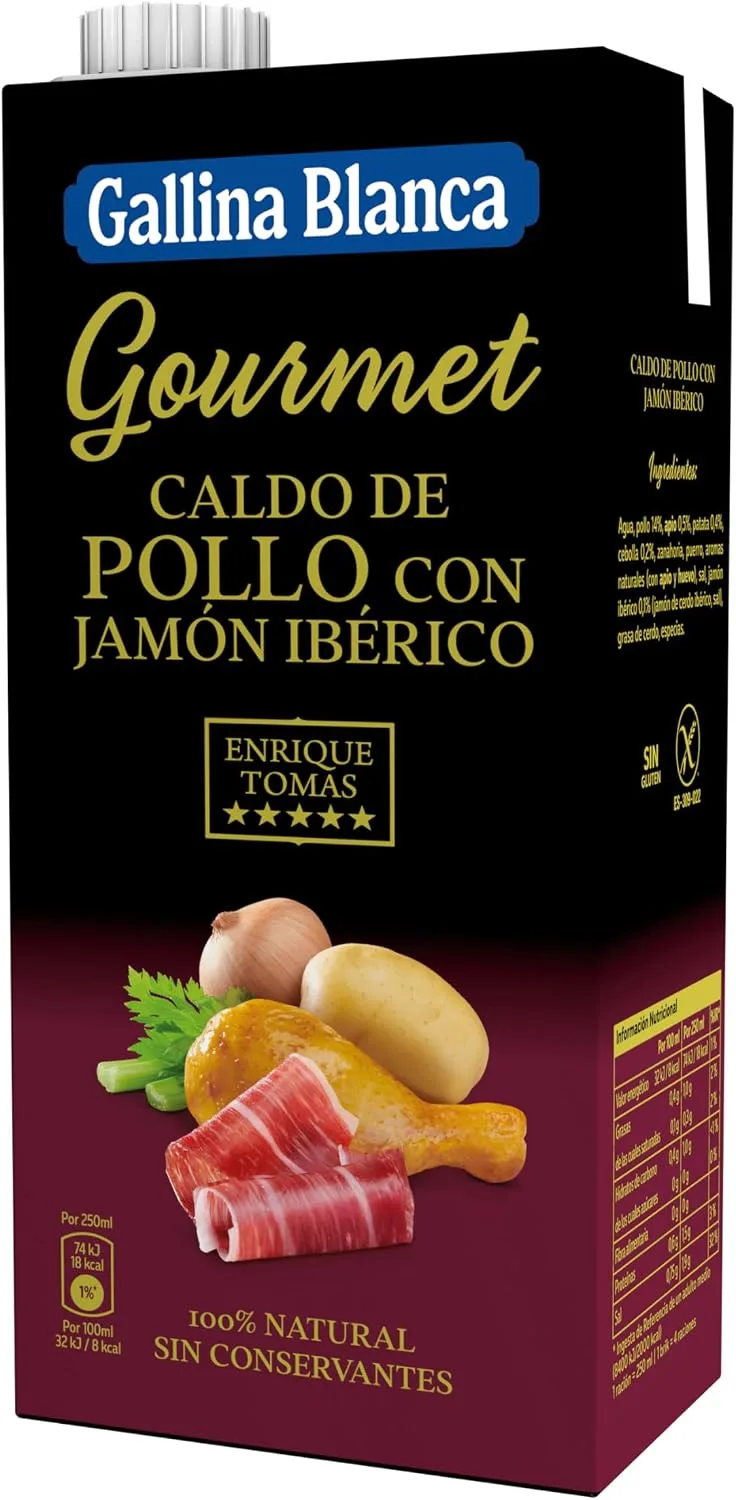 Gallina Blanca ▫️ Caldo Gourmet de Frango com Presunto Ibérico 100% Natural, 1 L