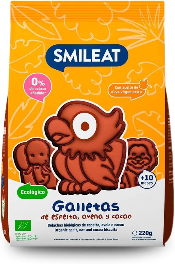 SMILEAT EAT & SMILE ▫️ Smileat - Bolachas de aveia e cacau de espelta para bebés com mais de 10 meses - Sem adição de açúcar, com azeite virgem extra - Perfeitas como lanche ou snack - 220g