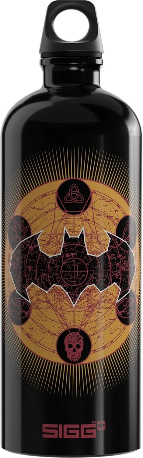 Sigg ▫️ Garrafa de água em alumínio - Traveller Batman Classic Gold - Certificado de neutralidade climática - Ideal para bebidas gaseificadas - Hermética - Leve - Sem BPA - Preto - 1 L