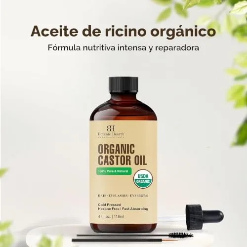 Botanic Hearth ▫️ Óleo de rícino | 100% puro e natural, prensado a frio, biológico | 118,3 ml | Para cabelo, pestanas e sobrancelhas | Sem hexano | Absorção rápida | Com conta-gotas e aplicadores 2