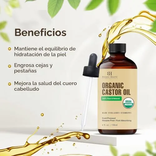 Botanic Hearth ▫️ Óleo de rícino | 100% puro e natural, prensado a frio, biológico | 118,3 ml | Para cabelo, pestanas e sobrancelhas | Sem hexano | Absorção rápida | Com conta-gotas e aplicadores 3