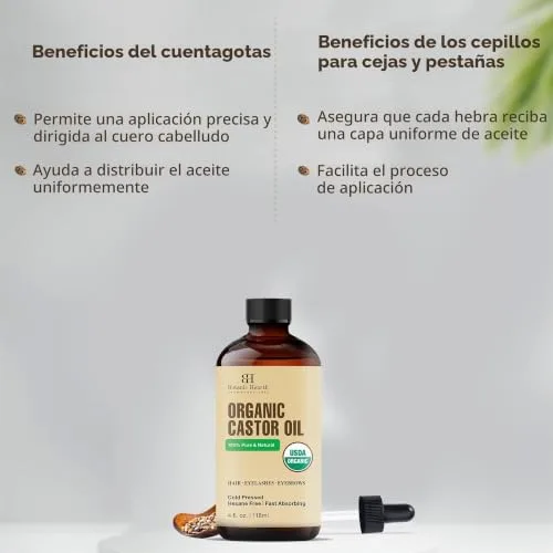 Botanic Hearth ▫️ Óleo de rícino | 100% puro e natural, prensado a frio, biológico | 118,3 ml | Para cabelo, pestanas e sobrancelhas | Sem hexano | Absorção rápida | Com conta-gotas e aplicadores 4