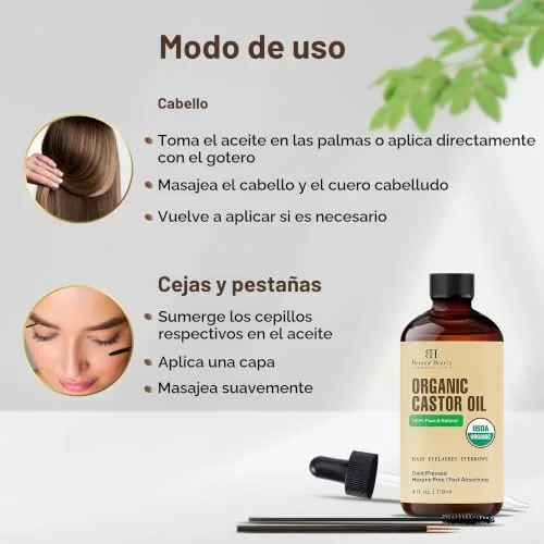 Botanic Hearth ▫️ Óleo de rícino | 100% puro e natural, prensado a frio, biológico | 118,3 ml | Para cabelo, pestanas e sobrancelhas | Sem hexano | Absorção rápida | Com conta-gotas e aplicadores 5
