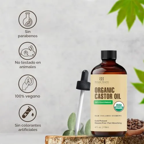 Botanic Hearth ▫️ Óleo de rícino | 100% puro e natural, prensado a frio, biológico | 118,3 ml | Para cabelo, pestanas e sobrancelhas | Sem hexano | Absorção rápida | Com conta-gotas e aplicadores 6