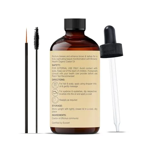 Botanic Hearth ▫️ Óleo de rícino | 100% puro e natural, prensado a frio, biológico | 118,3 ml | Para cabelo, pestanas e sobrancelhas | Sem hexano | Absorção rápida | Com conta-gotas e aplicadores 7