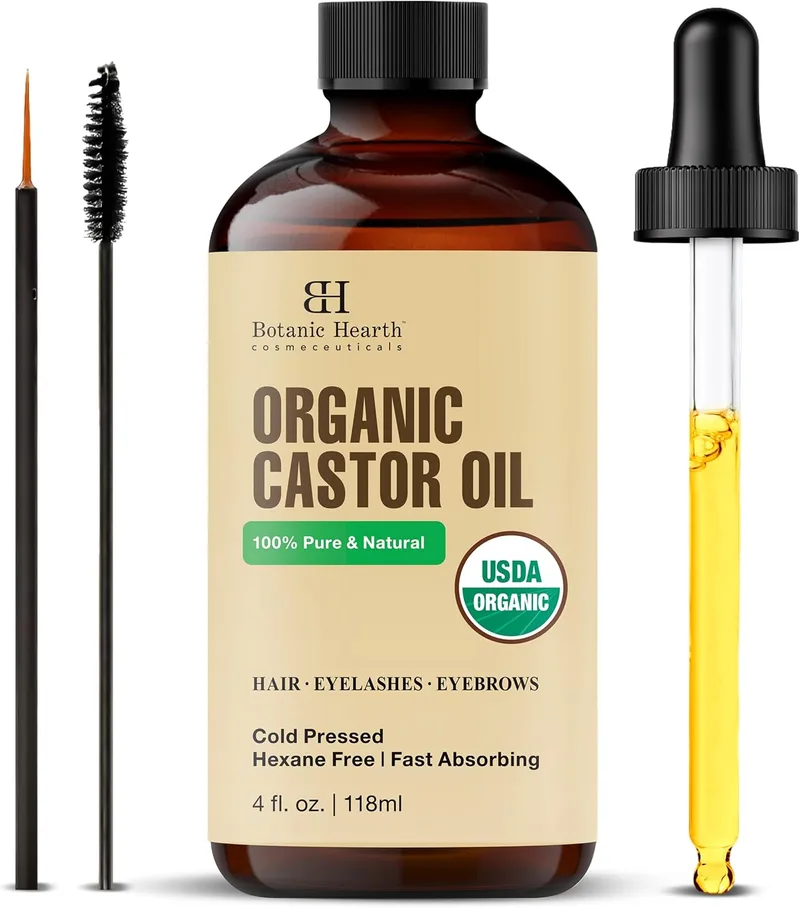 Botanic Hearth ▫️ Óleo de rícino | 100% puro e natural, prensado a frio, biológico | 118,3 ml | Para cabelo, pestanas e sobrancelhas | Sem hexano | Absorção rápida | Com conta-gotas e aplicadores