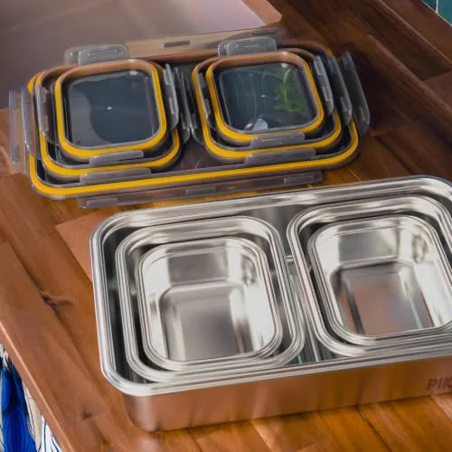 PIKA ▫️ Conjunto de 5 recipientes para alimentos em aço inoxidável | 1 x 5000 ml + 2 x 1300 ml + 2 x 650 ml | Oferta especial para conjuntos de cozinha | Compatível com micro-ondas, forno e congelador; fácil de guardar 2
