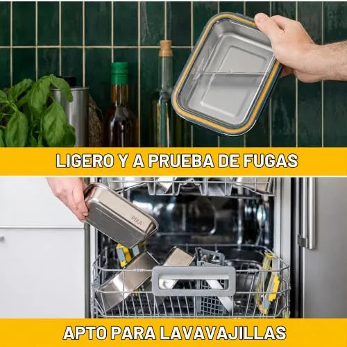 PIKA ▫️ Conjunto de 5 recipientes para alimentos em aço inoxidável | 1 x 5000 ml + 2 x 1300 ml + 2 x 650 ml | Oferta especial para conjuntos de cozinha | Compatível com micro-ondas, forno e congelador; fácil de guardar 6