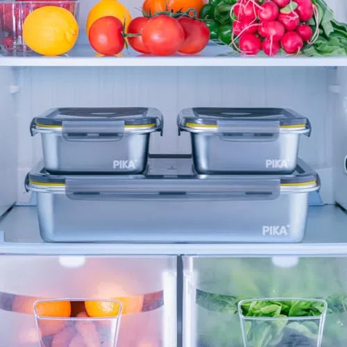 PIKA ▫️ Conjunto de 5 recipientes para alimentos em aço inoxidável | 1 x 5000 ml + 2 x 1300 ml + 2 x 650 ml | Oferta especial para conjuntos de cozinha | Compatível com micro-ondas, forno e congelador; fácil de guardar 7