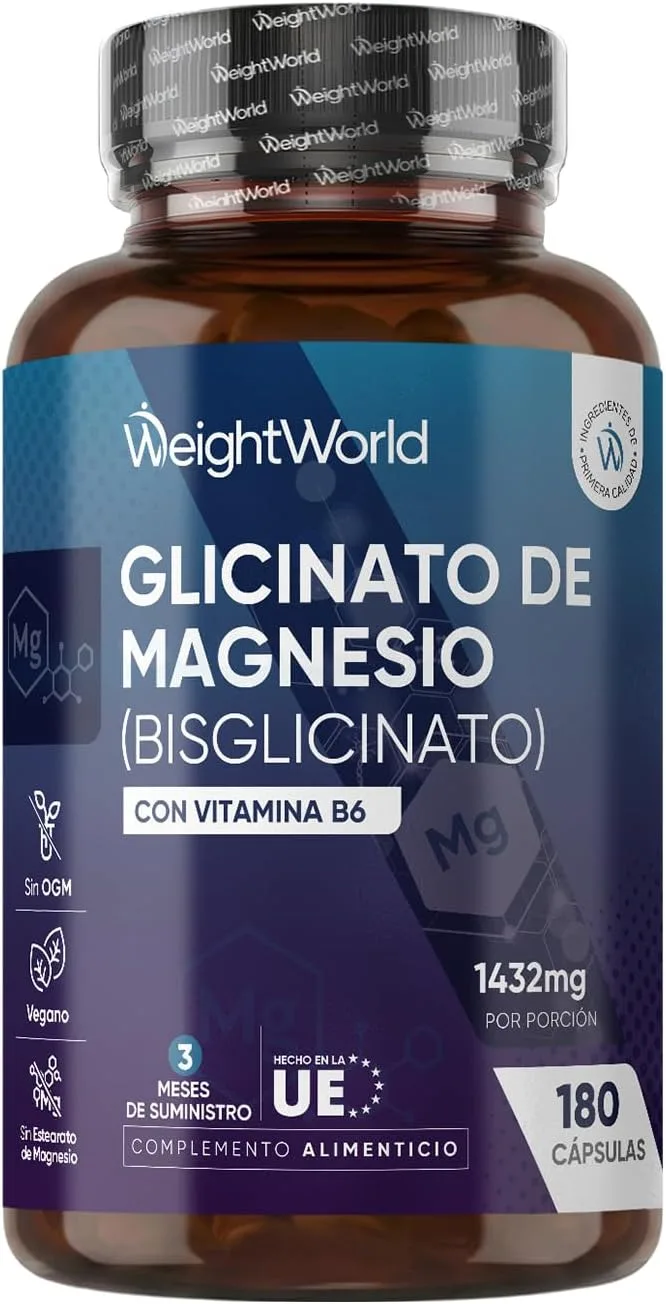 WeightWorld ▫️ Glicinato de magnésio 1432 mg com vitamina B6 – 180 cápsulas veganas