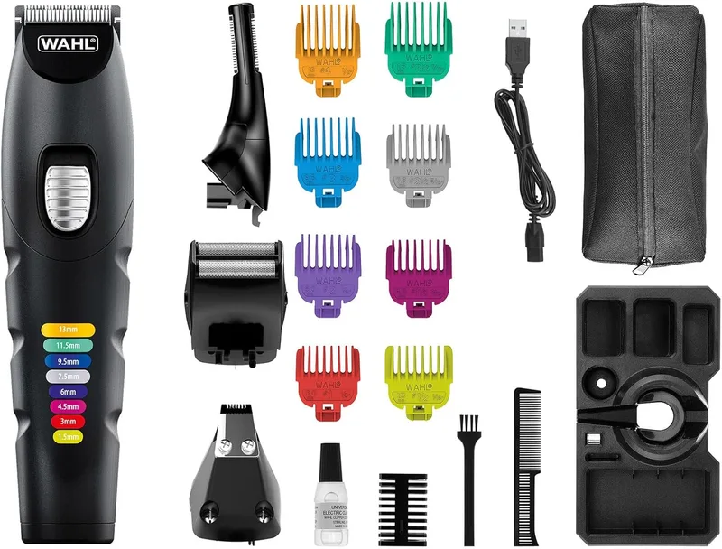 Wahl ▫️ Color Trim Advanced Multigroomer, pentes-guia otimizados e codificados por cores, 240 minutos de autonomia, carregador USB, ideal para o ginásio e viagens, lâminas afiadas com precisão
