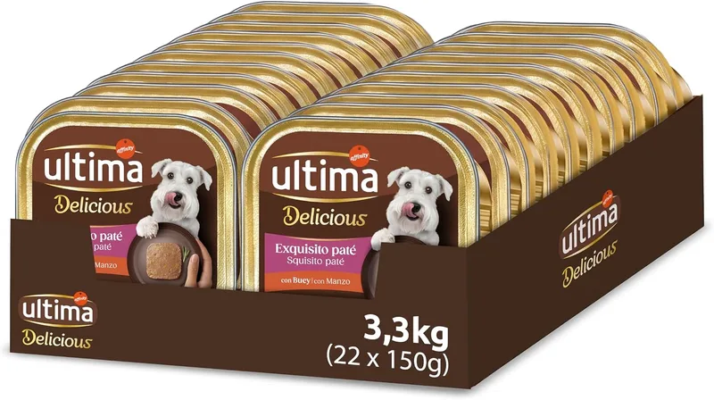 ultima ▫️ Fit & Delicious para Cães - Mini patê em pote, Sabor de Boi - Caixa de 22 x 150 g